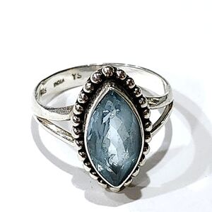 925 Sterling Silver YS Blue Topaz Stone Ring Size 8
